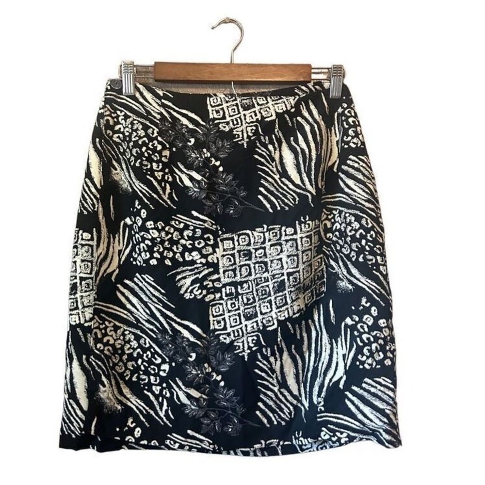 Black and White Abstract Print Midi Skirt, Knee‎ Length, Career, Casual